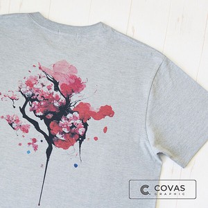 ユニセックス・プリントTシャツ　"酔桜"　杢グレー　半袖 Tシャツ