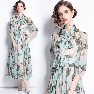 Casual Dress Long Sleeves Floral Pattern Spring One-piece Dress