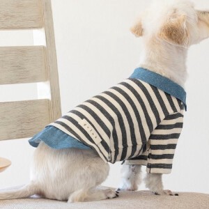 重ね着風ボーダーカットソー　ドッグウェア　犬服　リンクコーデ　日本製　made in japan　ペット服