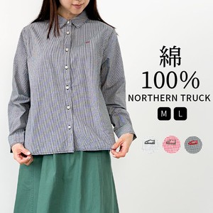 Button Shirt/Blouse Plain Color Long Sleeves Tops Ladies' Checkered