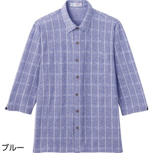 麻混スナップ釦7分袖ニットシャツ