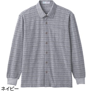 綿混斜め釦ホールニットシャツ
