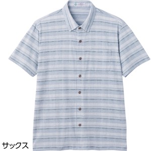 麻混斜め釦ホール半袖ニットシャツ