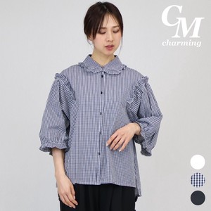 Button Shirt/Blouse Frilled Blouse Puff Sleeve NEW