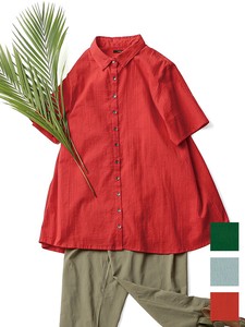 Button Shirt/Blouse Stripe Cotton