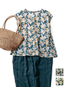 Button Shirt/Blouse Spring/Summer Cotton Linen Flowers Block Print