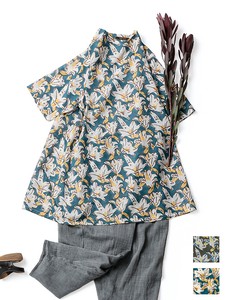 Button Shirt/Blouse Tunic Bottle Neck Cotton Linen Flowers Block Print