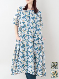 Casual Dress Spring/Summer A-Line Cotton Linen Flowers One-piece Dress Block Print