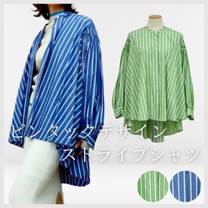 Button Shirt/Blouse Pintucked Blouse Stripe