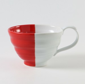 波佐見焼　ビューティフルカラー（ハーフ）　スープカップ　紅赤（半分色あり）　日本製