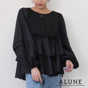 Button Shirt/Blouse Volume Tops Ladies Tiered
