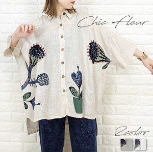 Button Shirt/Blouse Dolman Sleeve Flowers