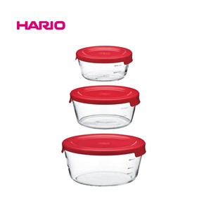 『HARIO』耐熱ガラス製保存容器丸3個セット レッド　MST-3018-R   （ハリオ）