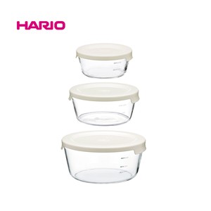 『HARIO』4月下旬入荷予定 耐熱ガラス製保存容器丸3個セット ホワイト　MST-3018-OW   （ハリオ）