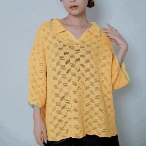 Sweater/Knitwear Pullover Knitted Bicolor Ladies' Short-Sleeve