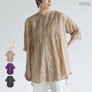 Button Shirt/Blouse Tunic Pintucked Blouse A-Line Band Collar 5/10 length 【2024NEW】