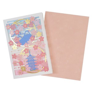 【グリーティングカード】桜レーザーカットカード 富士山と五重塔
