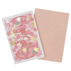【グリーティングカード】桜レーザーカットカード 鳥と扇子