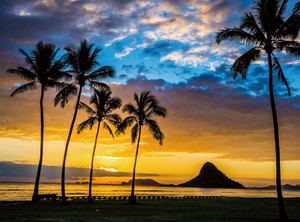 ｶﾞﾗｽｱｰﾄﾋﾟｸﾁｬｰ CHINA MAN HAT ISLAND　写真/フォト/風景/海/ハワイ