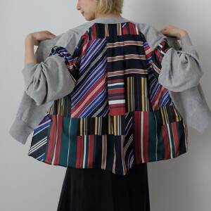 Sweater/Knitwear Patchwork Pudding Stripe Knit Cardigan