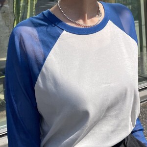 T-shirt Color Palette Tulle Crew Neck Cut-and-sew
