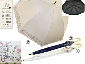 晴雨兼用傘　ガーデンフラワー刺繍　バルーン　ショートパラソル