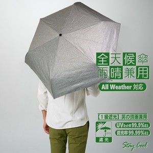 一級遮光・晴雨兼用・シャンブレー生地・折傘-紳士　耐風骨仕様・遮光99.99％・UV99.9％カット・ミニ折傘