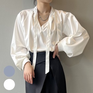 Button Shirt/Blouse Bow Tie Tuck 2024 Spring/Summer