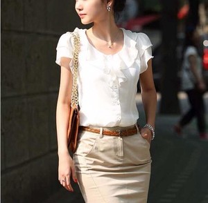 Button Shirt/Blouse Plain Color Ladies' Short-Sleeve