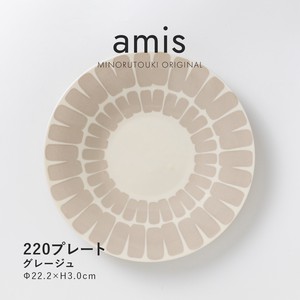 【amis(アミ)】220プレート グレージュ［日本製 美濃焼 食器 皿 ］オリジナル