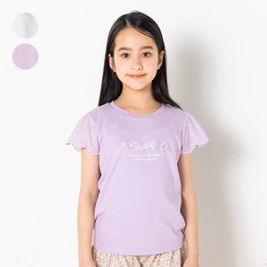 Kids' Short Sleeve T-shirt Lace Sleeve Necklace Flower Embroidered