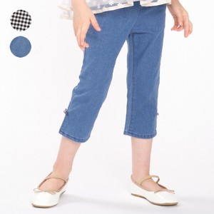Kids' Full-Length Pant Slit Plain Color Ribbon Stretch Checkered 7/10 length