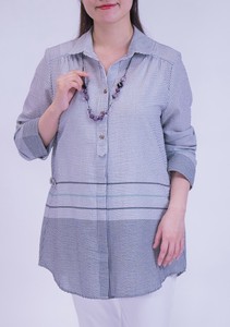 【定番人気】 ミセスファッション UVパネル柄ネックレス付き ブラウス シャツ パネル柄 夏 UVケア
