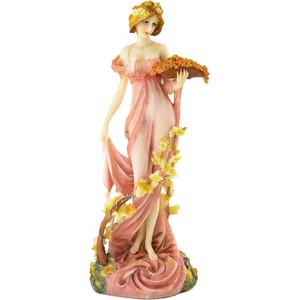アールヌーボーピンクのドレスを着た花の女性彫刻-高さ約27cmミュシャフレンチコレクション彫像輸入品