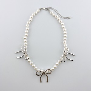 Silver Chain Pearl Necklace Ribbon