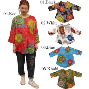 Button Shirt/Blouse Patterned All Over Pudding Rayon Tops