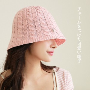 夏帽子 ニットバケットハット リングチャーム付き 可愛いUVケア 洗える 韓国ファッション ML