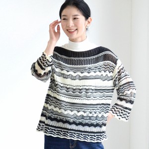 【2024年3月新作】　【日本製】和紙使い2配色すかし柄7分袖ニットセーター（B8-507）