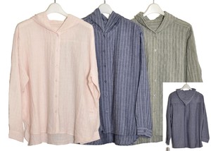 Button Shirt/Blouse Hooded Stripe