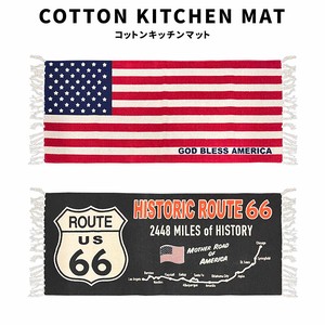 USA HISTORIC R66 ROUTE66 Cotton Mat コットン キッチンマット フリンジ付き キッチン 玄関 ガレージ
