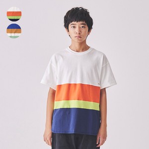 配色切替半袖Tシャツ   V32807   日本製、本体綿100%、ゆったりシルエット、大きな切替配色