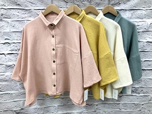 Button Shirt/Blouse Cotton Short Length