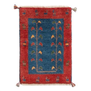ギャッベ　ペルシャ　イラン　オーガニックウール　絨毯　ラグ　玄関マットM　53.5×77.5cm　MM1573_BL