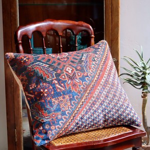 クッションカバー ヴィンテージ パイル織り 絨毯 ビッグピロー 横長 長方形 カシュカイ 幾何学モチーフ