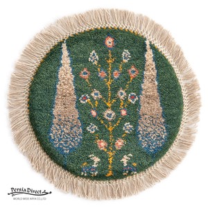 ギャッベ　ペルシャ　イラン　オーガニックウール　絨毯　ラグ　座布団　丸形　直径40cm　MSR15766_GR