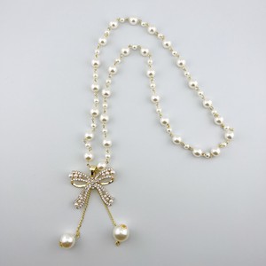 Silver Chain Pearl Necklace Ribbon