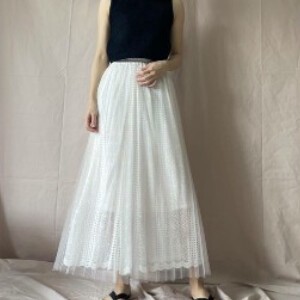 Skirt Tulle Lace Long Pleated Skirt 2024 Spring/Summer