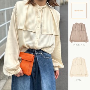 Button Shirt/Blouse Sheer Stripe Satin