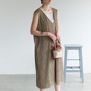 Casual Dress Stripe Ripple V-Neck One-piece Dress Jumper Skirt