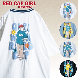 【24SS新作】RED CAP GIRL 20/-天竺 発泡プリント ラインリブ 半袖T-shirt